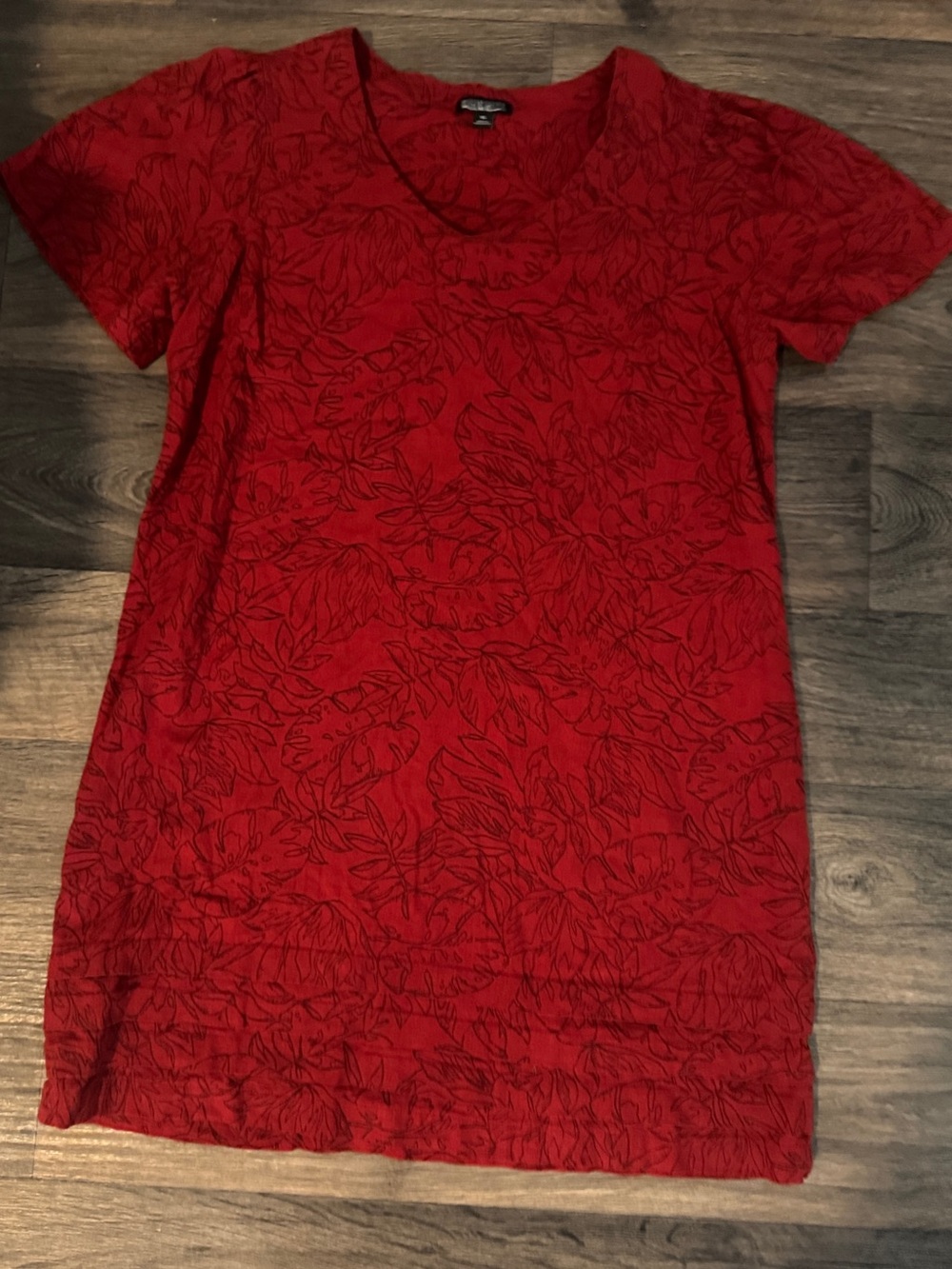 Nicole Miller Red Short-Sleeve linen dress‎  leaf Print